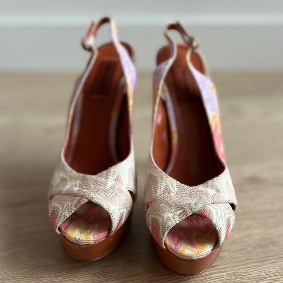 MISSONI Pink/Multicolour Weave Fabric Peep-toe Stiletto Platform Heels - Picture 4 of 9